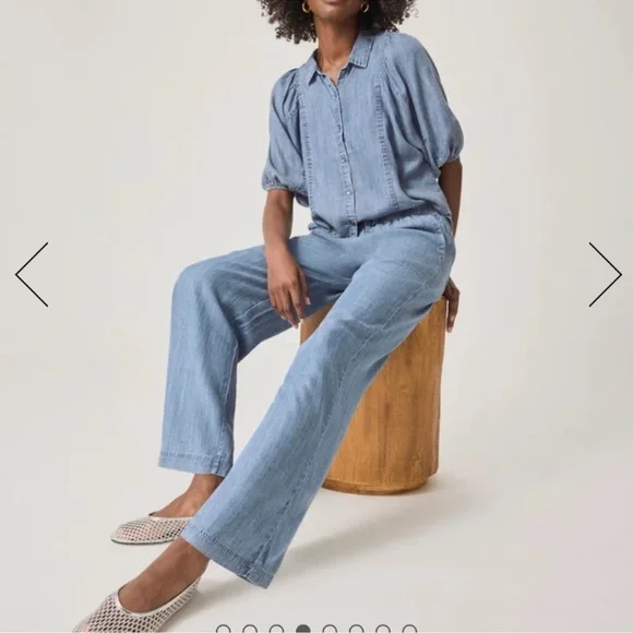 $168 Splendid  Angie Indigo Pant Sz L cropped wide leg super soft & lightweight - Picture 6 of 14